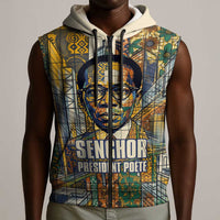 Léopold Sédar Senghor Sleeveless Zip Hoodie President Poete Portrait Futuristic African Robotic Handshake Earth and Flowers Unity - Wonder Print Shop