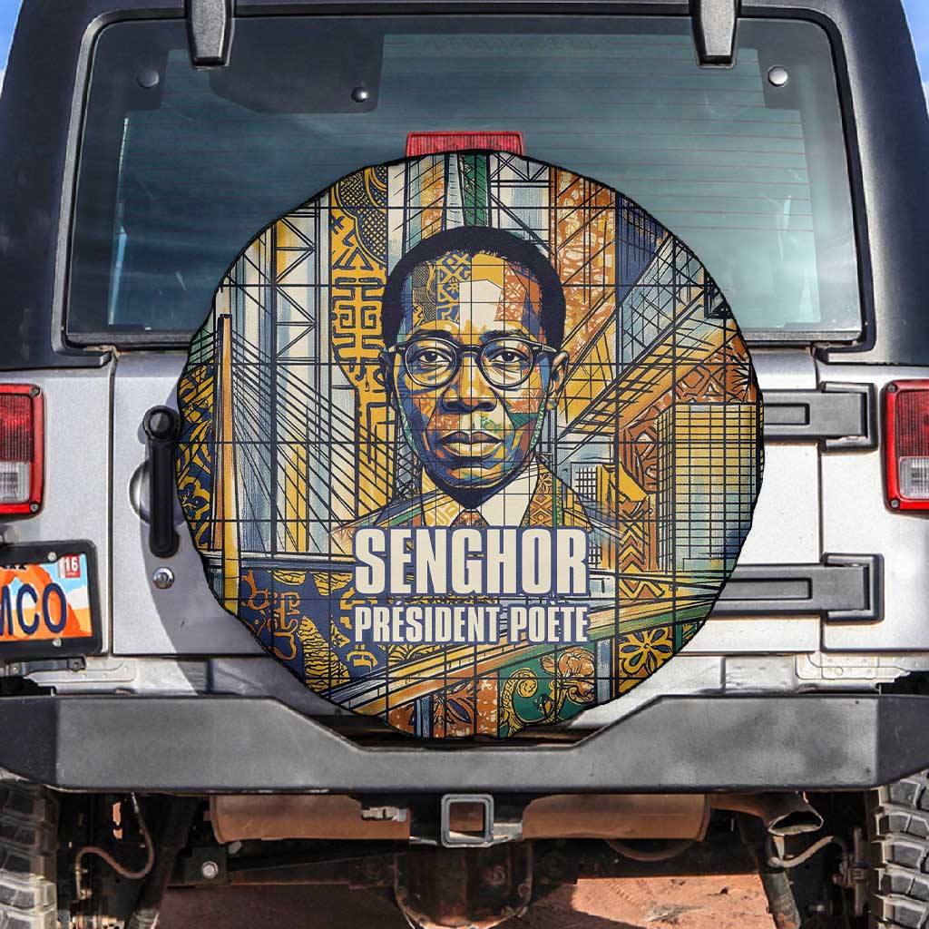 Léopold Sédar Senghor Spare Tire Cover President Poete Portrait Futuristic African Robotic Handshake Earth and Flowers Unity - Wonder Print Shop