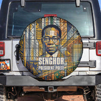 Léopold Sédar Senghor Spare Tire Cover President Poete Portrait Futuristic African Robotic Handshake Earth and Flowers Unity - Wonder Print Shop