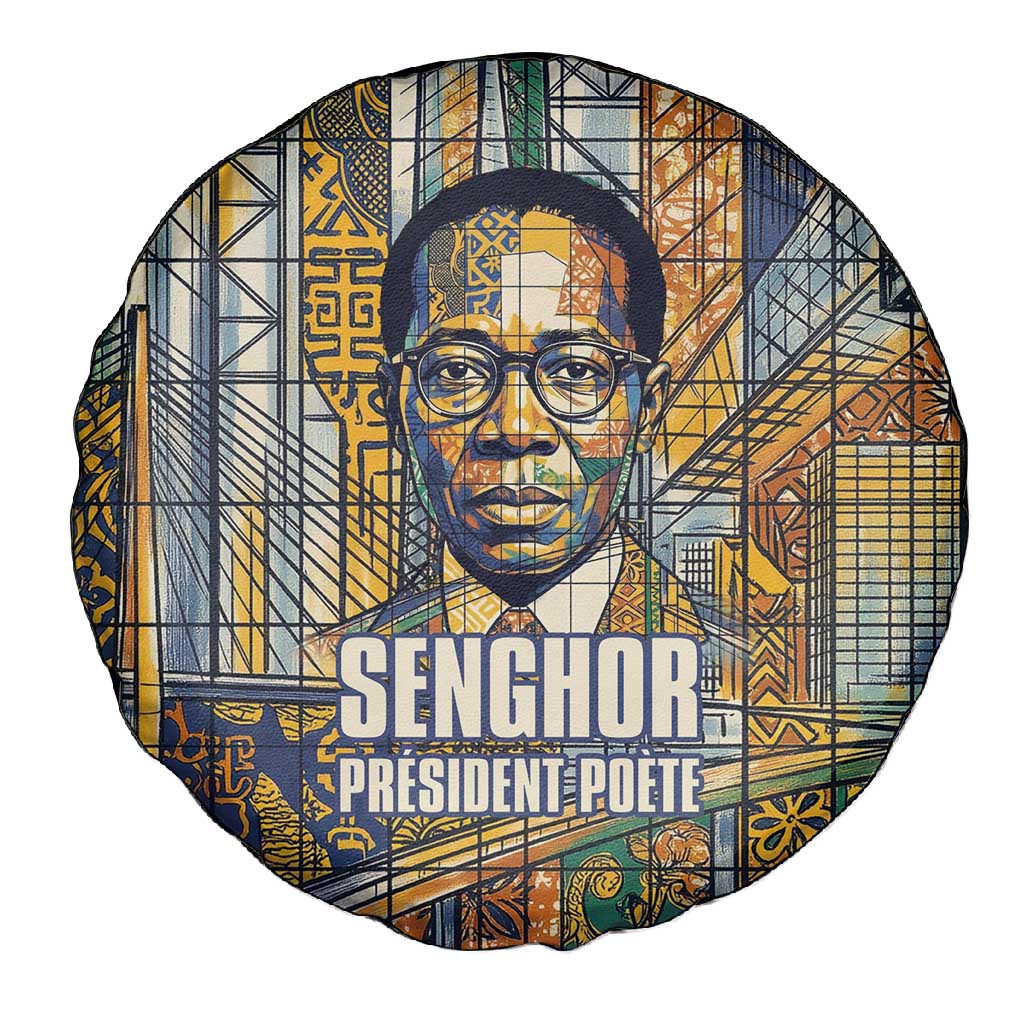 Léopold Sédar Senghor Spare Tire Cover President Poete Portrait Futuristic African Robotic Handshake Earth and Flowers Unity - Wonder Print Shop