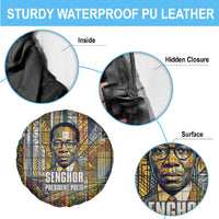 Léopold Sédar Senghor Spare Tire Cover President Poete Portrait Futuristic African Robotic Handshake Earth and Flowers Unity - Wonder Print Shop