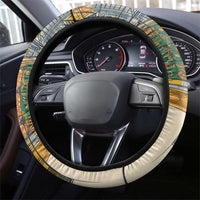 Léopold Sédar Senghor Steering Wheel Cover President Poete Portrait Futuristic African Robotic Handshake Earth and Flowers Unity - Wonder Print Shop