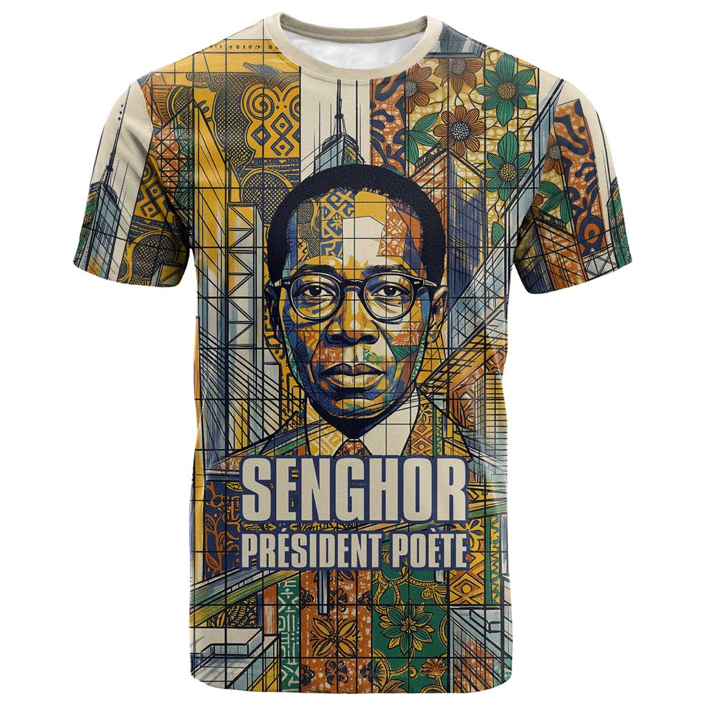 Léopold Sédar Senghor T shirt President Poete Portrait Futuristic African Robotic Handshake Earth and Flowers Unity - Wonder Print Shop