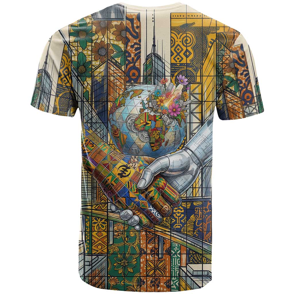 Léopold Sédar Senghor T shirt President Poete Portrait Futuristic African Robotic Handshake Earth and Flowers Unity - Wonder Print Shop