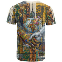 Léopold Sédar Senghor T shirt President Poete Portrait Futuristic African Robotic Handshake Earth and Flowers Unity - Wonder Print Shop