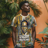 Léopold Sédar Senghor T shirt President Poete Portrait Futuristic African Robotic Handshake Earth and Flowers Unity - Wonder Print Shop