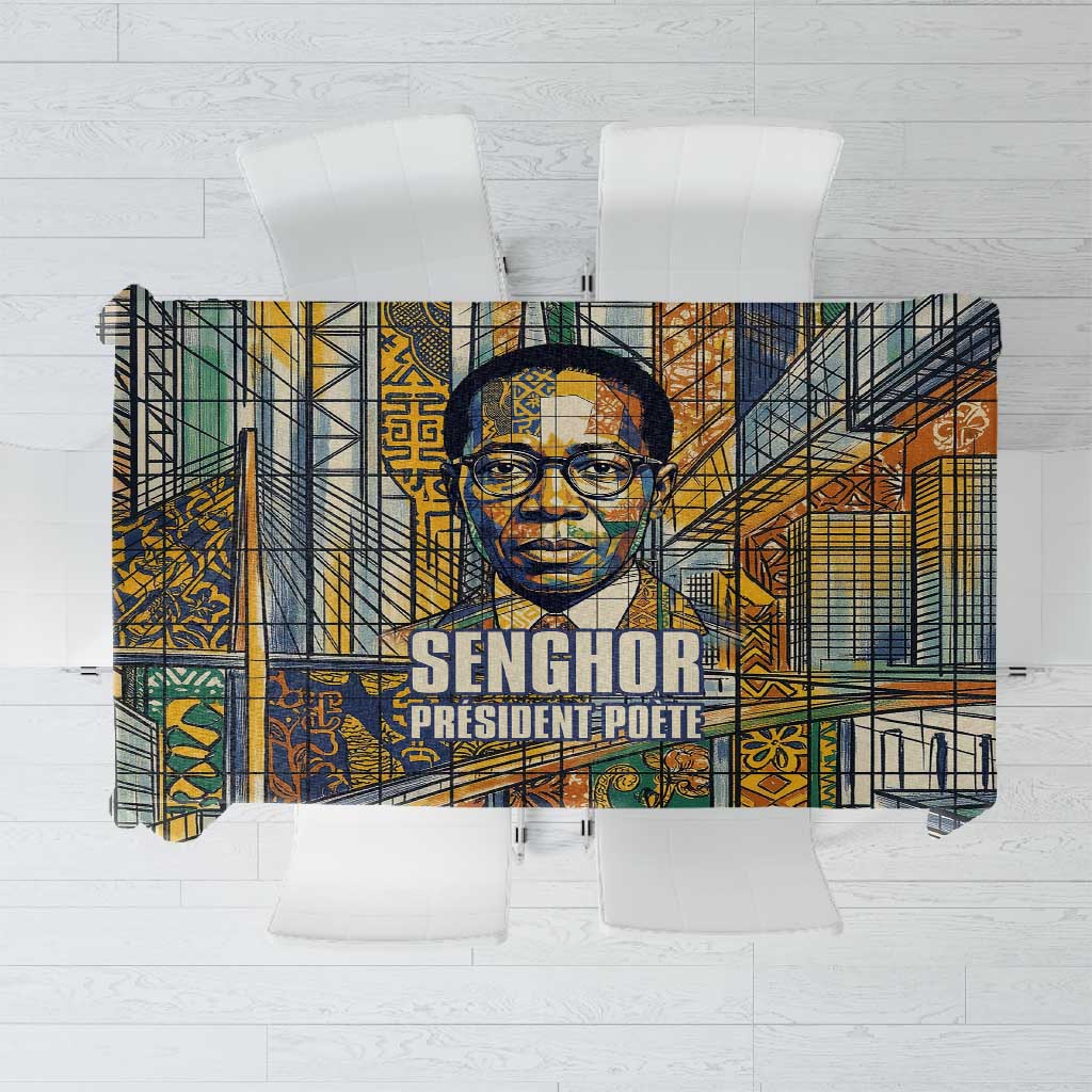 Léopold Sédar Senghor Tablecloth President Poete Portrait Futuristic African Robotic Handshake Earth and Flowers Unity - Wonder Print Shop