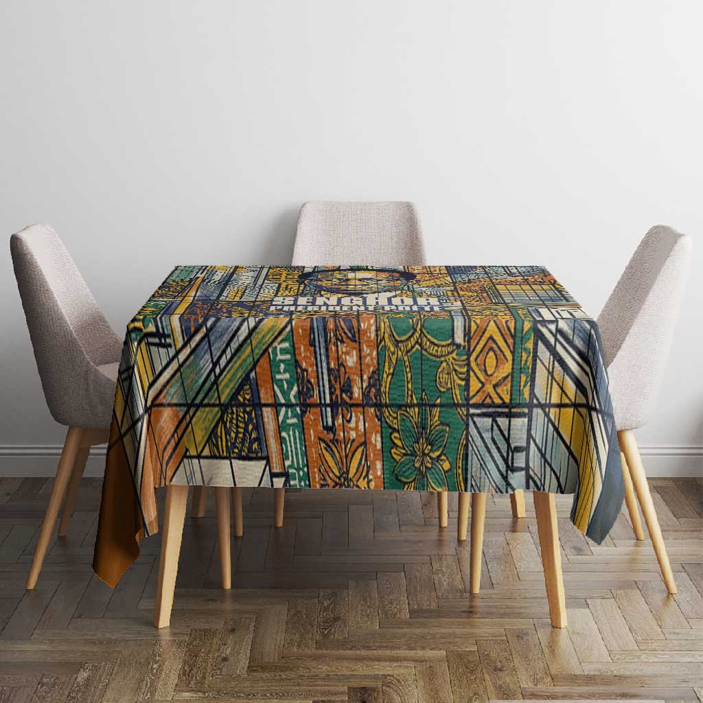 Léopold Sédar Senghor Tablecloth President Poete Portrait Futuristic African Robotic Handshake Earth and Flowers Unity - Wonder Print Shop