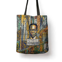 Léopold Sédar Senghor Tote Bag President Poete Portrait Futuristic African Robotic Handshake Earth and Flowers Unity - Wonder Print Shop