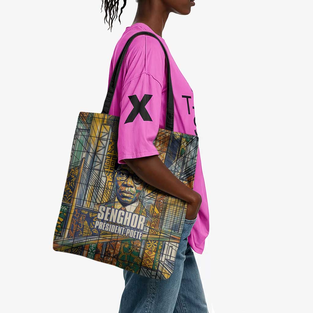 Léopold Sédar Senghor Tote Bag President Poete Portrait Futuristic African Robotic Handshake Earth and Flowers Unity - Wonder Print Shop