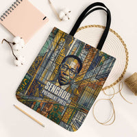 Léopold Sédar Senghor Tote Bag President Poete Portrait Futuristic African Robotic Handshake Earth and Flowers Unity - Wonder Print Shop