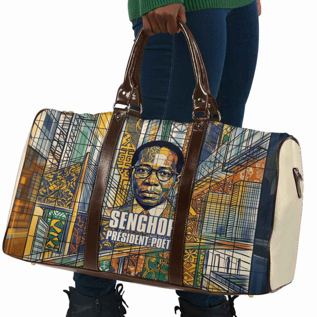 Léopold Sédar Senghor Travel Bag President Poete Portrait Futuristic African Robotic Handshake Earth and Flowers Unity - Wonder Print Shop