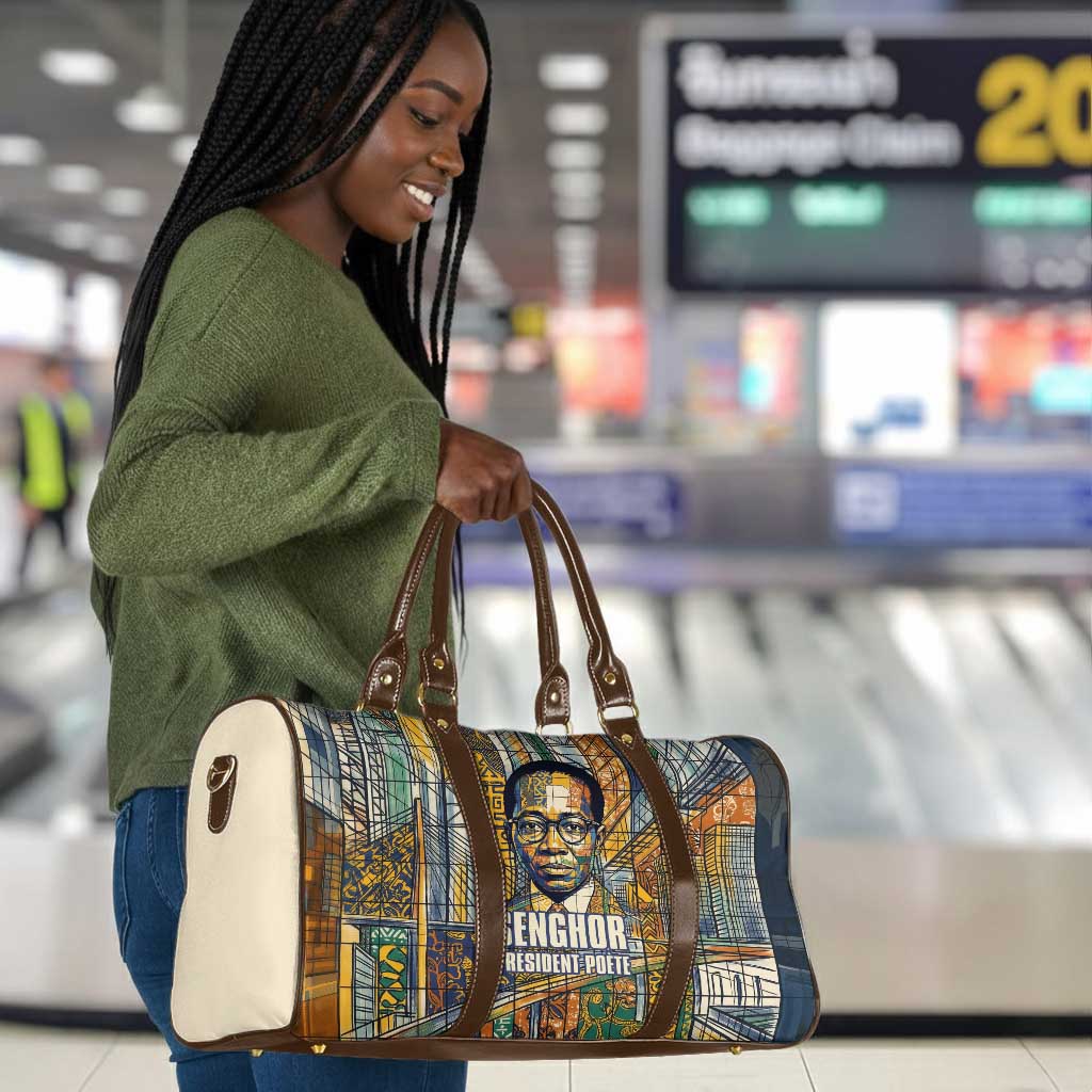 Léopold Sédar Senghor Travel Bag President Poete Portrait Futuristic African Robotic Handshake Earth and Flowers Unity - Wonder Print Shop