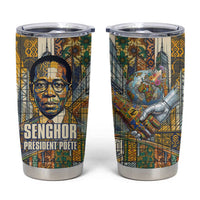 Léopold Sédar Senghor Tumbler Cup President Poete Portrait Futuristic African Robotic Handshake Earth and Flowers Unity - Wonder Print Shop