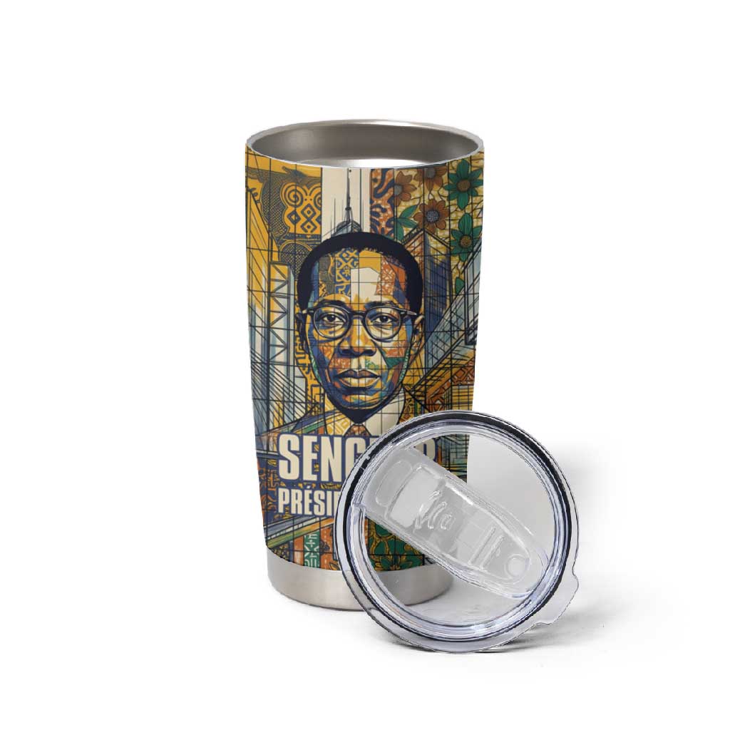 Léopold Sédar Senghor Tumbler Cup President Poete Portrait Futuristic African Robotic Handshake Earth and Flowers Unity - Wonder Print Shop