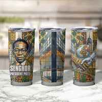 Léopold Sédar Senghor Tumbler Cup President Poete Portrait Futuristic African Robotic Handshake Earth and Flowers Unity - Wonder Print Shop