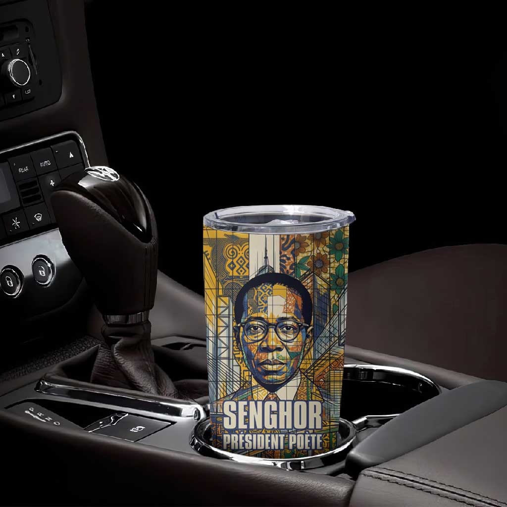 Léopold Sédar Senghor Tumbler Cup President Poete Portrait Futuristic African Robotic Handshake Earth and Flowers Unity - Wonder Print Shop