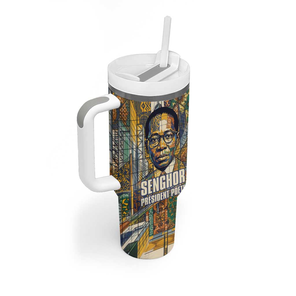 Léopold Sédar Senghor Tumbler With Handle President Poete Portrait Futuristic African Robotic Handshake Earth and Flowers Unity - Wonder Print Shop