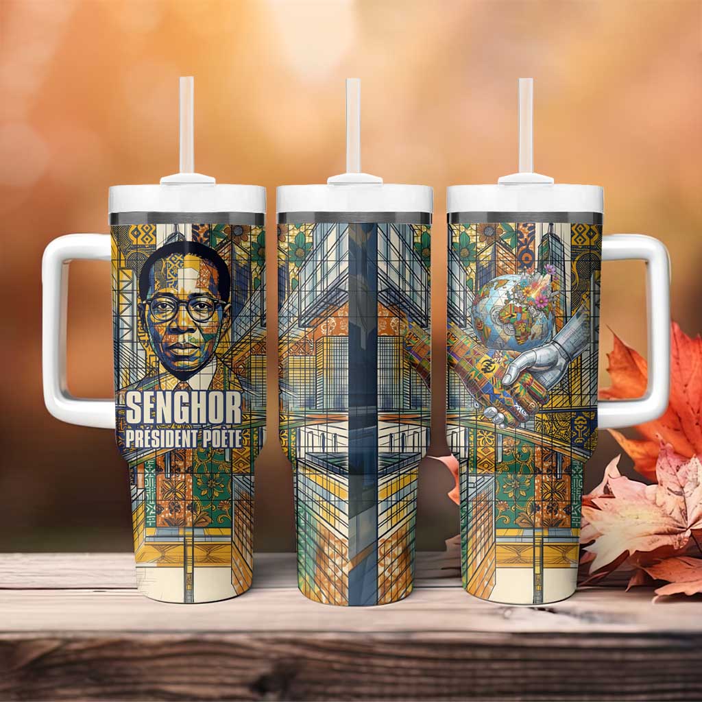 Léopold Sédar Senghor Tumbler With Handle President Poete Portrait Futuristic African Robotic Handshake Earth and Flowers Unity - Wonder Print Shop
