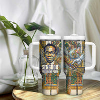 Léopold Sédar Senghor Tumbler With Handle President Poete Portrait Futuristic African Robotic Handshake Earth and Flowers Unity - Wonder Print Shop