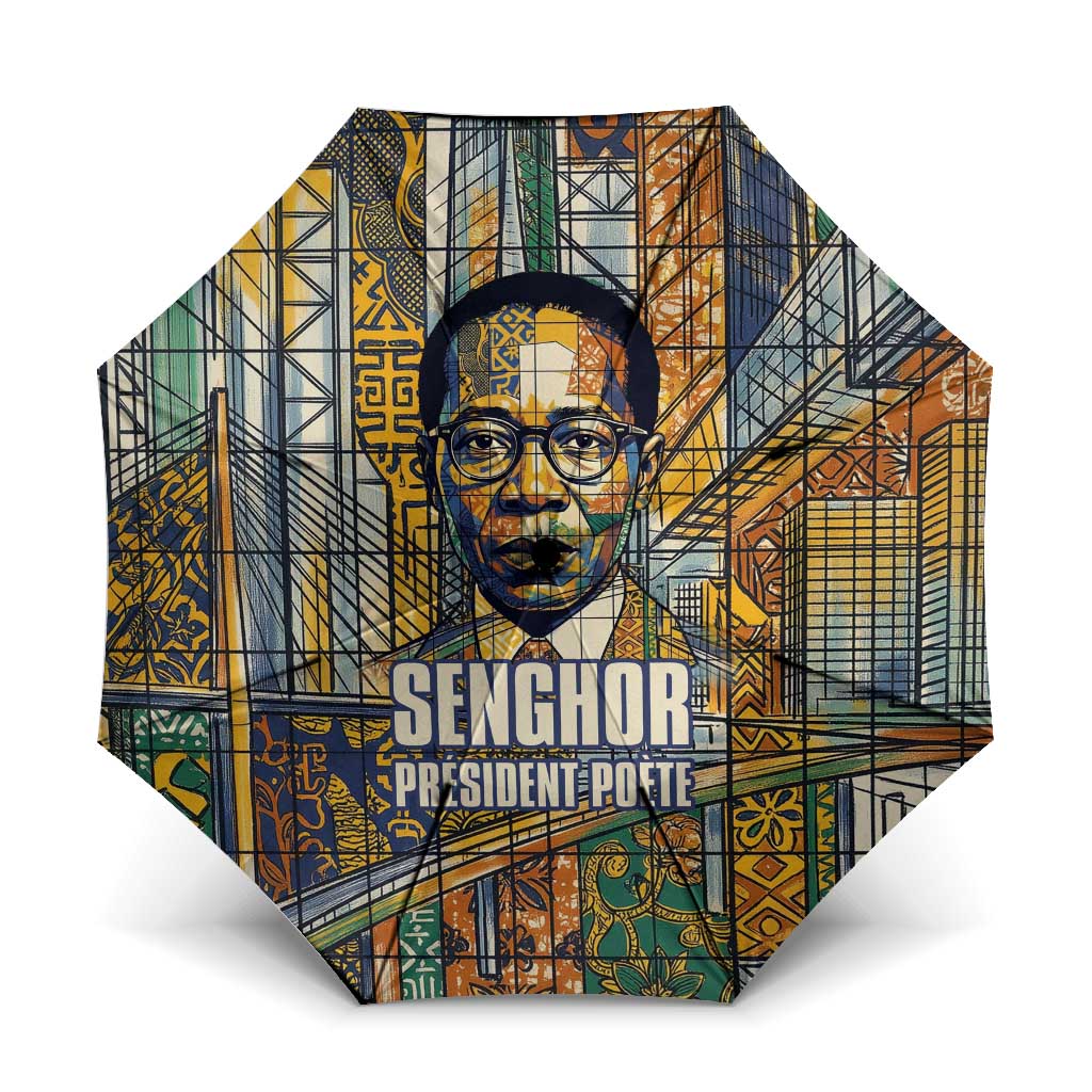 Léopold Sédar Senghor Umbrella President Poete Portrait Futuristic African Robotic Handshake Earth and Flowers Unity - Wonder Print Shop