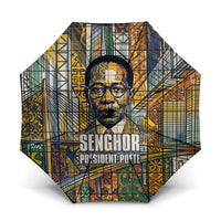 Léopold Sédar Senghor Umbrella President Poete Portrait Futuristic African Robotic Handshake Earth and Flowers Unity - Wonder Print Shop