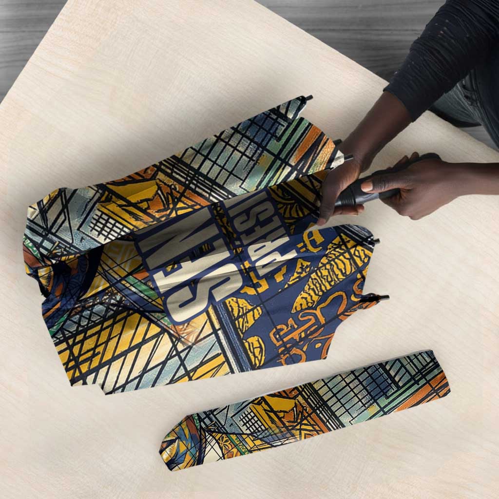 Léopold Sédar Senghor Umbrella President Poete Portrait Futuristic African Robotic Handshake Earth and Flowers Unity - Wonder Print Shop
