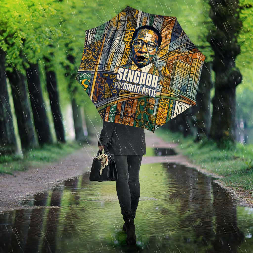 Léopold Sédar Senghor Umbrella President Poete Portrait Futuristic African Robotic Handshake Earth and Flowers Unity - Wonder Print Shop