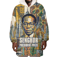 Léopold Sédar Senghor Wearable Blanket Hoodie President Poete Portrait Futuristic African Robotic Handshake Earth and Flowers Unity - Wonder Print Shop
