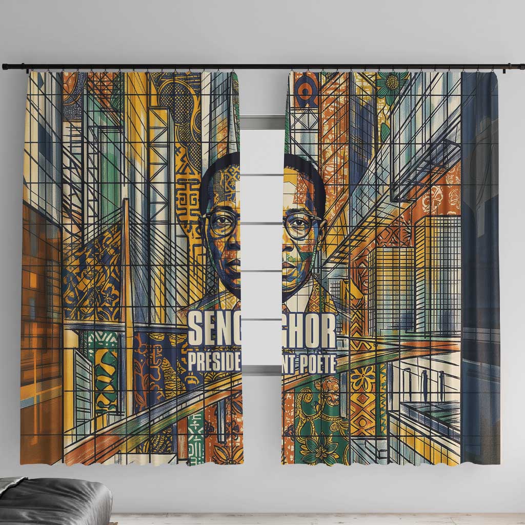 Léopold Sédar Senghor Window Curtain President Poete Portrait Futuristic African Robotic Handshake Earth and Flowers Unity - Wonder Print Shop