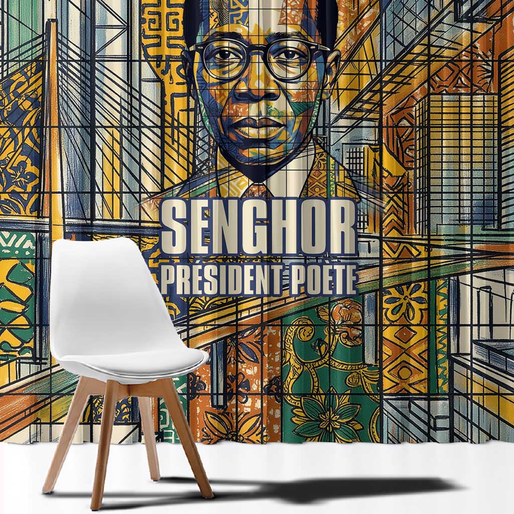 Léopold Sédar Senghor Window Curtain President Poete Portrait Futuristic African Robotic Handshake Earth and Flowers Unity - Wonder Print Shop