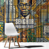 Léopold Sédar Senghor Window Curtain President Poete Portrait Futuristic African Robotic Handshake Earth and Flowers Unity - Wonder Print Shop
