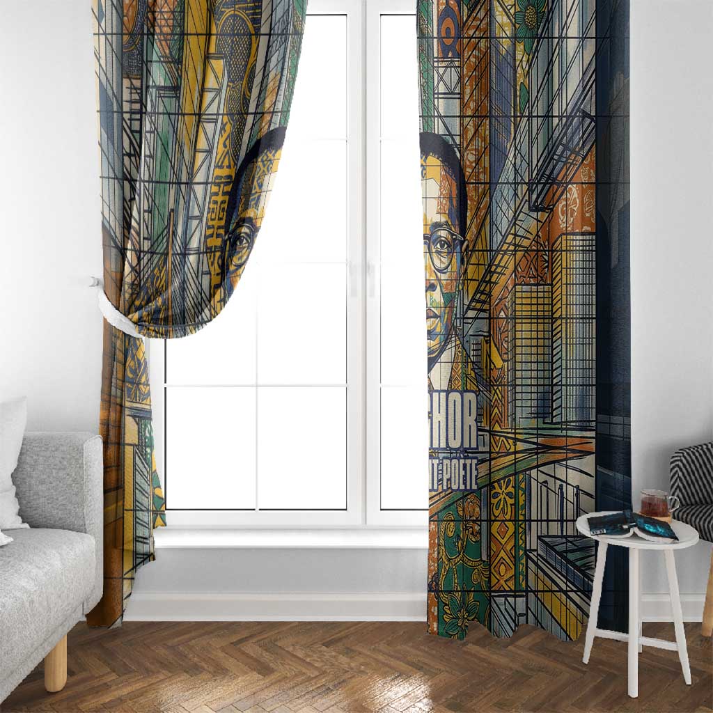 Léopold Sédar Senghor Window Curtain President Poete Portrait Futuristic African Robotic Handshake Earth and Flowers Unity - Wonder Print Shop