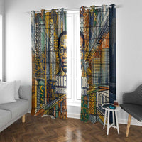 Léopold Sédar Senghor Window Curtain President Poete Portrait Futuristic African Robotic Handshake Earth and Flowers Unity - Wonder Print Shop
