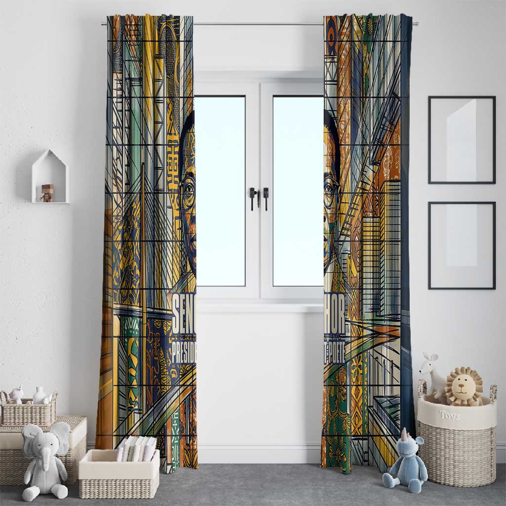 Léopold Sédar Senghor Window Curtain President Poete Portrait Futuristic African Robotic Handshake Earth and Flowers Unity - Wonder Print Shop