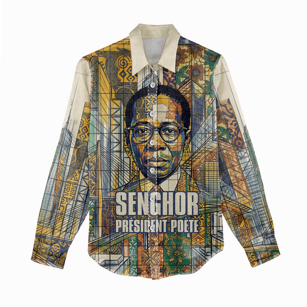 Léopold Sédar Senghor Women Casual Shirt President Poete Portrait Futuristic African Robotic Handshake Earth and Flowers Unity - Wonder Print Shop
