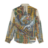 Léopold Sédar Senghor Women Casual Shirt President Poete Portrait Futuristic African Robotic Handshake Earth and Flowers Unity - Wonder Print Shop