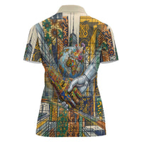 Léopold Sédar Senghor Women Polo Shirt President Poete Portrait Futuristic African Robotic Handshake Earth and Flowers Unity - Wonder Print Shop