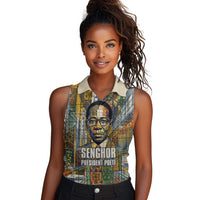 Léopold Sédar Senghor Women Sleeveless Polo Shirt President Poete Portrait Futuristic African Robotic Handshake Earth and Flowers Unity - Wonder Print Shop