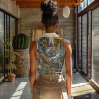 Léopold Sédar Senghor Women Sleeveless Polo Shirt President Poete Portrait Futuristic African Robotic Handshake Earth and Flowers Unity - Wonder Print Shop