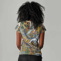 Léopold Sédar Senghor Women V-Neck T-Shirt President Poete Portrait Futuristic African Robotic Handshake Earth and Flowers Unity - Wonder Print Shop