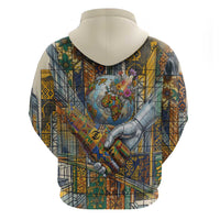 Léopold Sédar Senghor Zip Hoodie President Poete Portrait Futuristic African Robotic Handshake Earth and Flowers Unity - Wonder Print Shop