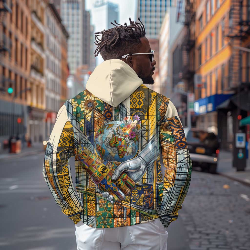 Léopold Sédar Senghor Zip Hoodie President Poete Portrait Futuristic African Robotic Handshake Earth and Flowers Unity - Wonder Print Shop