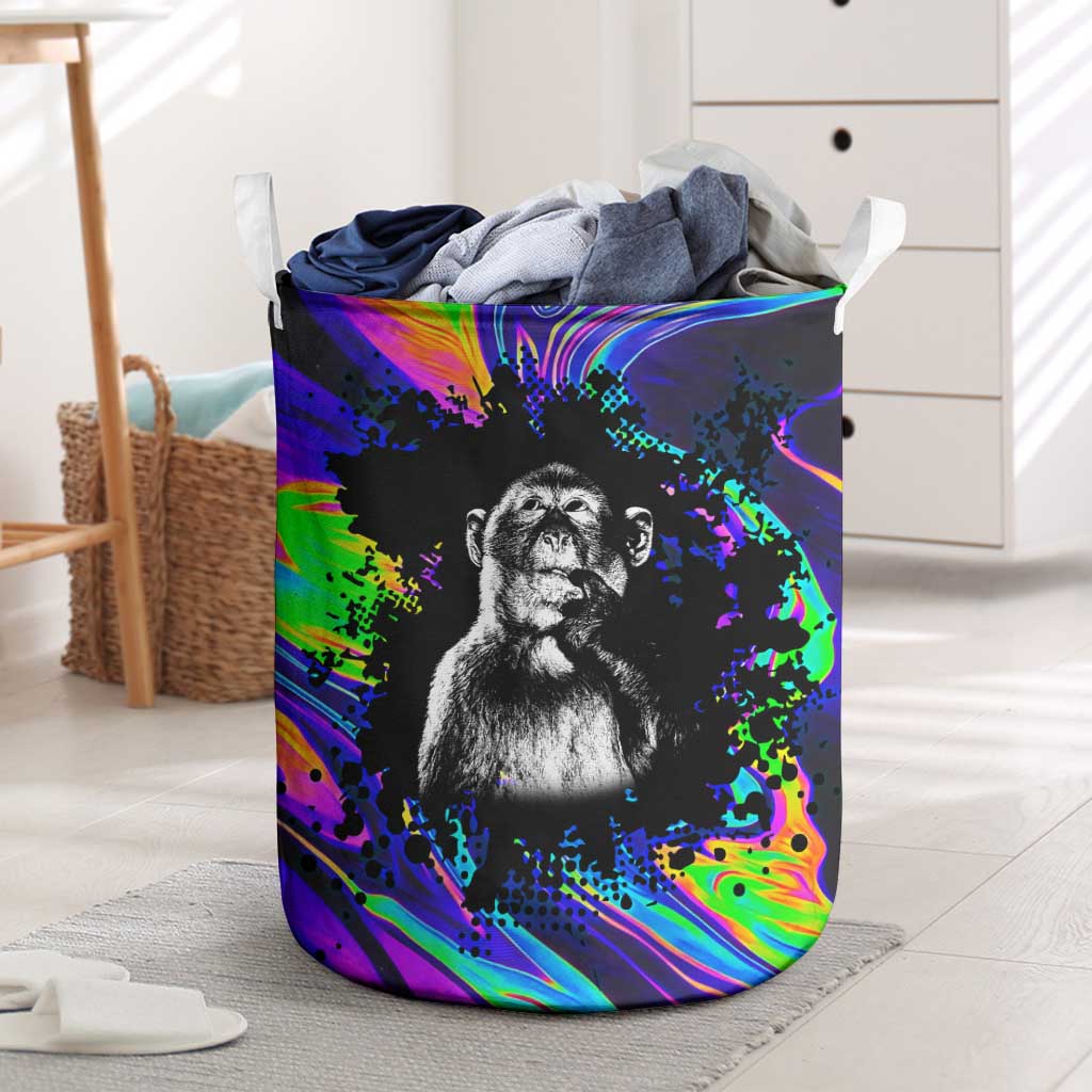 Funny Psychedelic Monkey Thinker Laundry Basket Trippy Curiosity Vibes