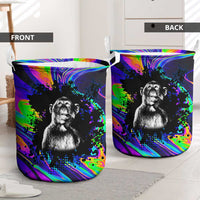 Funny Psychedelic Monkey Thinker Laundry Basket Trippy Curiosity Vibes