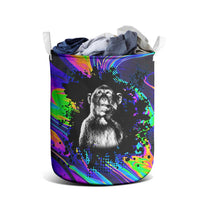 Funny Psychedelic Monkey Thinker Laundry Basket Trippy Curiosity Vibes