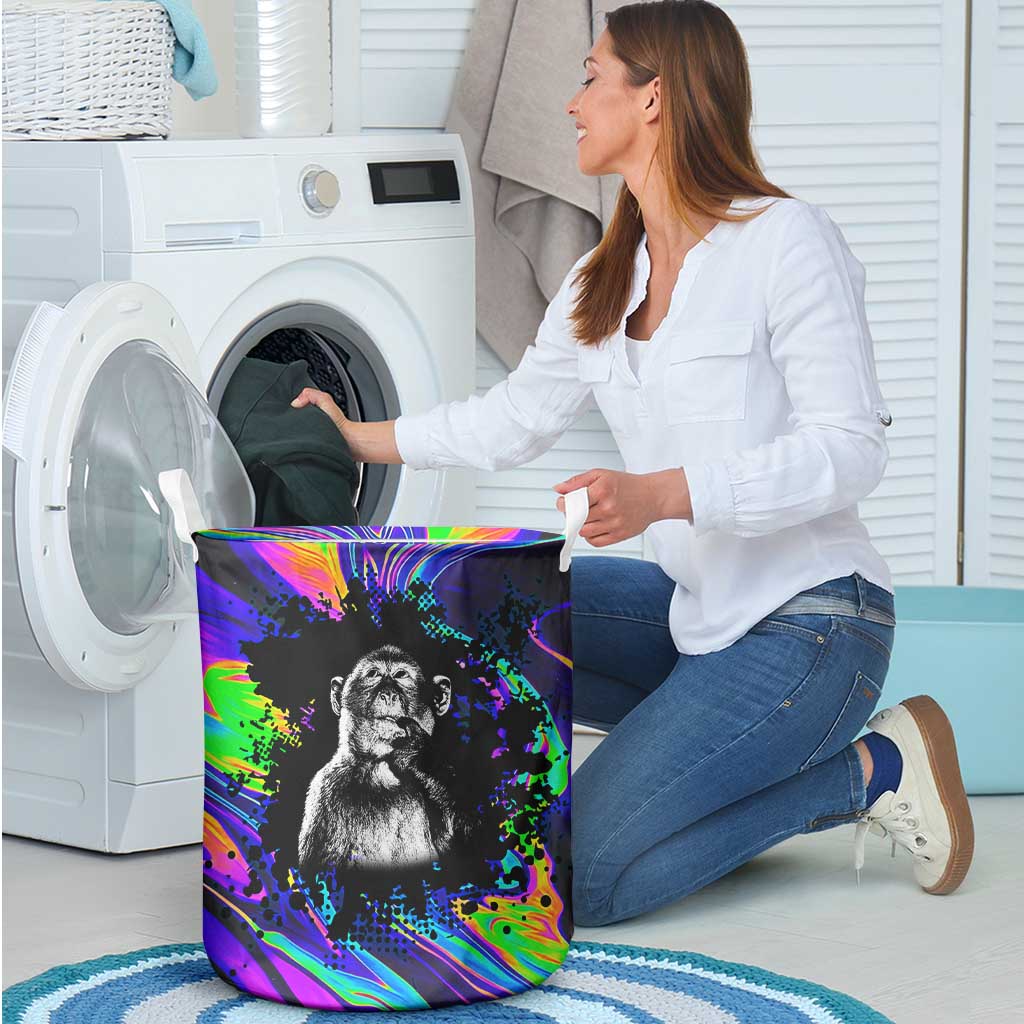 Funny Psychedelic Monkey Thinker Laundry Basket Trippy Curiosity Vibes