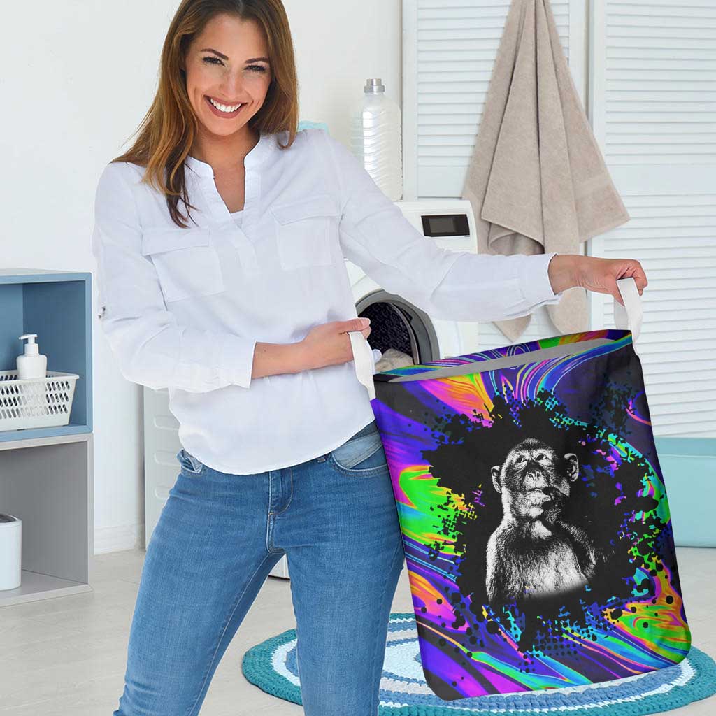 Funny Psychedelic Monkey Thinker Laundry Basket Trippy Curiosity Vibes
