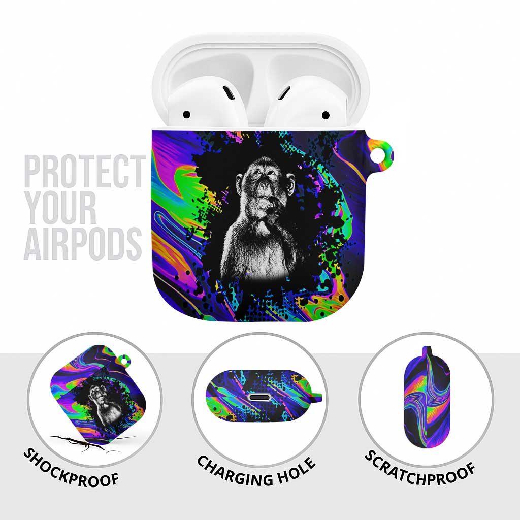 Funny Psychedelic Monkey Thinker AirPods Case Trippy Curiosity Vibes