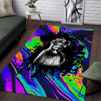 Funny Psychedelic Monkey Thinker Area Rug Trippy Curiosity Vibes